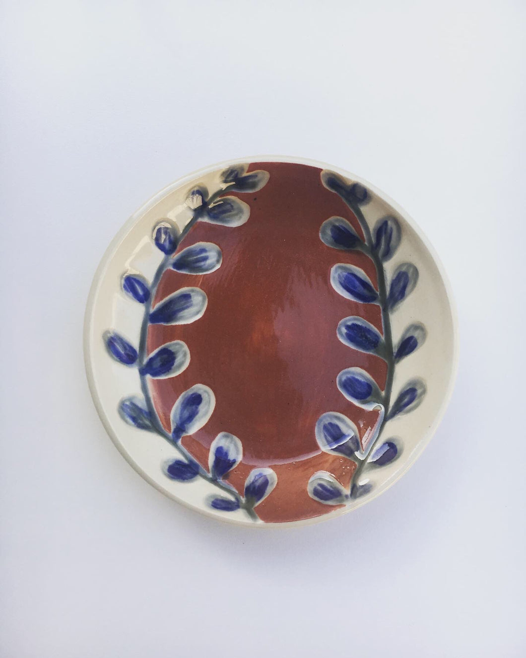 Carved Blue Leaf Large Trinket Bowl